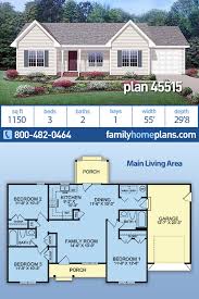 Ranch Style House Plan 45515 With 3 Bed 2 Bath 1 Car Garage Family House Plans Ranch Style House Plans Sims House Plans