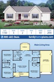 In the below collection, you'll find dozens of 3 bedroom house plans that feature modern amenities. Ranch Style House Plan 45515 With 3 Bed 2 Bath 1 Car Garage Family House Plans Ranch Style House Plans Ranch Style Homes