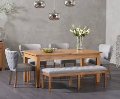 Somerset 180cm Oak Extending Dining Table With Isobel Chairs And Camille Grey Fabric Benches Grey Dining Tables Solid Oak Dining Table Oak Dining Table
