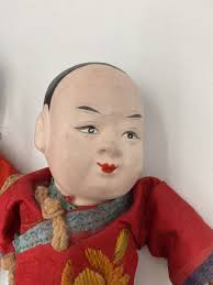 Pair Vintage Chinese Asian Dolls Paper Mache 9''Tall