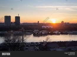 City skyline building skyscrapers sunset view. Belgrade Skyline Image Photo Free Trial Bigstock