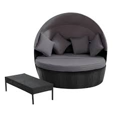 Outdoor daybed with canopy bunnings catalogue doors. Outdoor Daybed Black 2 In 1 Poly Rattan Sunbed With Canopy Dreamo Living