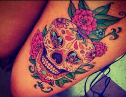 Girly Sugar Skull Tattoo Skull Thigh Tattoos Sugar Skull Tattoos Candy Skull Tattoo