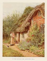 Mother And Baby At Cottage Door Print