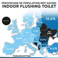 Percentage of european population without indoor flushing toilet : rMapPorn