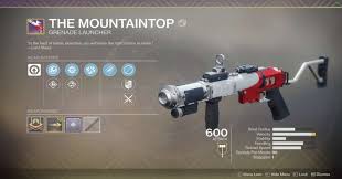 One of the best dps weapons. Legendary The Mountaintop Grenade Launcher
