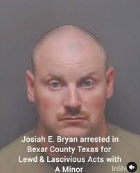 Josiah Bryan, 31, son of Pastor Stuart Bryan, has been charged with 3  counts of lewd conduct with a child under the age of 16. He was arrested at  Fort Sam Houston