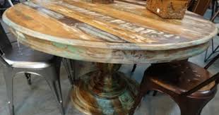 Colorful Reclaimed Wood Round Dining Table With Pedestal Base Round Wood Dining Table Round Dining Room Reclaimed Wood Dining Table