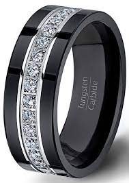 Black Tungsten Ring Fully Stacked With Brilliant Diamond Mens Wedding Band Comfort Fit Anillos De Boda Para Hombre Anillos De Compromiso Anillos De Pareja