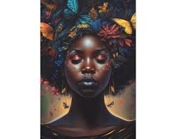 Black Woman With Afro Wall Decor Butterflies Black Art Canvas Abstract Art  Digital Art Canvas Gallery Wraps