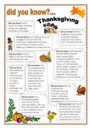Click on the trivia questions you want to try then download and print using the adobe guide for troubleshooting. Thanksgiving Facts Esl Worksheet By Intothefire