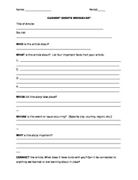 Current Events Worksheet Current Events Worksheet Current Event Lesson Plans School Worksheets