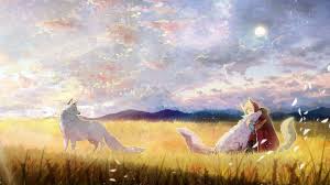A white wolf or arctic wolf is a mammal of the canidae family and a subspecies of the gray wolf. Download 2560x1440 Anime Wolf Girl White Wolves Field Majestic Clouds Scenic Cape Moon Wallpapers For Imac 27 Inch Wallpapermaiden