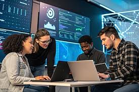Cross-functional engineering team collaborating remotely on enterprise product