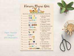 Emoji Nursery Rhyme Quiz Woodland Animal Baby Shower Game Etsy Simple Baby Shower Animal Baby Shower Games Easy Baby Shower Games