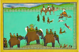 Bonhams : Maharaja Sarup Singh on a boar hunt Signed Tara, Udaipur, circa 1850-60
