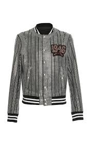 Black And White Striped Bomber Jacket Balmain Strass Striped Bomber Jacket With Images Jackets Bomber Jacket Striped