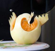 Learn Fruit Vegetable Sculpting Dvd With Chef Ray Duey Chef Ray L Duey Carving A Swan Center Piece Fruit Carving Fruit Sculptures Food Carving