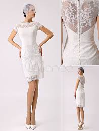 Abito da sposa a tubino con coda corta e corpetto in pizzo. Abiti Da Sposa Semplici Corti 2021 Pizzo Illusione Manica Corta Guaina Colonna Abito Da Ricevimento Per La Sposa Milanoo Milanoo Com