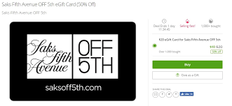 You will get 10% off the first purchase that you make at a saks store location with the saks fifth avenue credit card, also referred to as the saksfirst card. Groupon Saks Fifth Avenue Gift Card Promotion 20 Egift Card For 10 Targeted