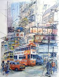 Chan Kau On Hong Kong Nostalgia 65x49 5cm Art Gallery Watercolor Hongkong Exh Hong Kong Art Hong Kong Photography Watercolor Architecture