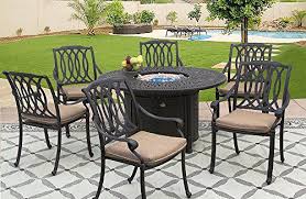 San Marcos Cast Aluminum Outdoor Patio 7pc Set 52 Inch Round Dining Fire Table You Can Get With Images Outdoor Fire Pit Seating Outdoor Living Patio Outdoor Furnishings
