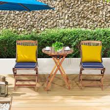 Free delivery and returns on ebay plus items for plus members. Buy Tangkula 3 Pcs Patio Folding Bistro Set Outdoor Acacia Wood Chair And Table Set W Padded Cushion Round Coffee Table Ideal For Indoor Patio Poolside Garden Navy Blue Online In Taiwan B08cdkspxb