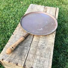 Flat Round Copper Pan With Wood Handle Flat Copper Pan Lid With Wood Handle Copper Pizza Pan Copper Pizza Paddle Wood Handle Copper Pans Copper