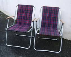 Vintage Tartan Camping Chair Two Antique Aluminium Folding Lawn Chairs Purple Pink Outdoor Foldable Seat In He Camping Chairs Camping Chair Vintage Camping