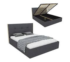 Lit Coffre 160x200 Cm Zoe Gris Et Bois Clair Lit But Lit Coffre 160x200 Lit Coffre Lit Pas Cher