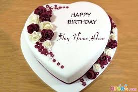 Create birthday cake image with personalised name on it. Romantic Heart Shaped Birthday Cake With Name Edit