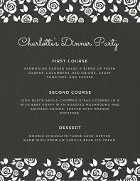 Choose black and white candles and candle holders, black vases with white flowers to decorate the spaces. Free Printable And Customizable Dinner Party Menu Templates Canva