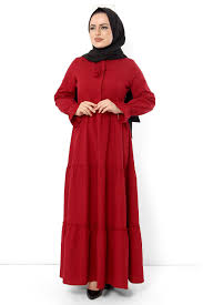 Pileli Kollari Lastikli Tesettur Elbise Tsd0173 Bordo Moda Stilleri Elbise Elbise Modelleri