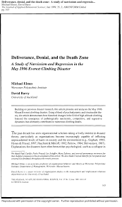 Pdf Deliverance Denial And The Death Zone A Study Of Narcissism And Regression In The May 1996 Everest Climbing Disaster