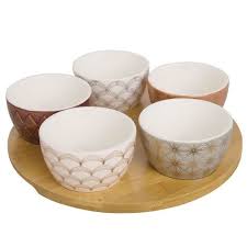 Plateau Aperitif 5 Bols En Faience Motifs Dores Plateau Aperitif Bols Plateau