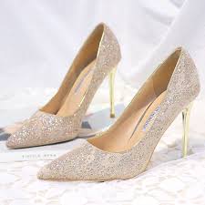 Découvrez dès à présent notre collection de chaussures de mariage. Scintillantes Dore Chaussure De Mariee 2018 Paillettes 10 Cm Talons Aiguilles A Bout Pointu Mariage Escarpins