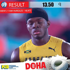 GLNRDoha2019: Nineteen-year-old Orlando Bennett advances to the men's 110m  hurdles semi-final as one of the fastest losers in a time of 13.50 seconds.  (📷: Gladstone Taylor) #GLNRSports