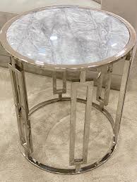 Tulip style italian carrara marble dining table oval replica. Ovada Grey Marble Top Side Table With Silver Frame Lamp Tables My
