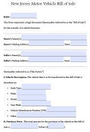 free new jersey motor vehicle car auto bill of sale form pdf word doc