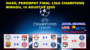 Hasilnya delapan klub berhasil memastikan langkahnya untuk melaju ke babak berikutnya yaitu perempat final. Hasil Liga Champions Tadi Malam Perempat Final Barcelona Vs Bayern Munchen Uefa Champions League Youtube