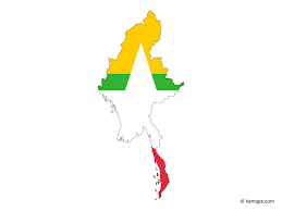 Myanmar or burma, officially the republic of the union of myanmar, is a country in southeast asia. Flag Map Of Myanmar Free Vector Maps