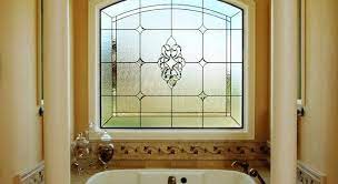 These windows are made with stained glass looking patterns and are manufactured inside vinyl frames which are perfect for a bathroom vs. Stained Glass Bathroom Windows Fort Worth Stained Glass Windows