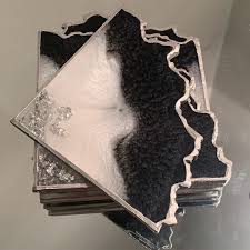Maison Idelji On Instagram Gunmetal Peak Set Of 6 Handmade Resin Coasters With Silver Foil And Silver G Diy Resin Crafts Resin Design Epoxy Resin Crafts