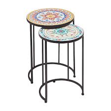 Mosaic Multicolor Round Nesting Tables Pier 1 In 2020 Nesting Tables Mosaic Accent Table Metal Nesting Tables