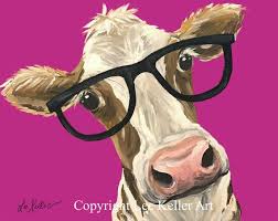 Funny Cow With Glasses Cow Art Print From Original Cow Etsy Cow Art Cow Art Print Cow Painting