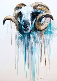 Blue Sheep Watercolor Painting Print By Slaveika Aladjova Etsy Sheep Art Watercolor Paintings Animal Art