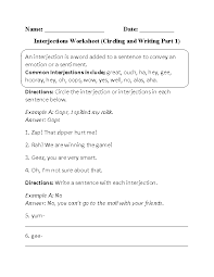 Interjections Worksheet Circling And Writing Interjections Writing Worksheets