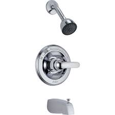 The handle, escutcheon plate, and shower arm of the delta trinsic tub and shower t14459 faucet model are metal. Delta Monitor 13 Series Tub And Shower Trim Slip On Spout Chrome Valve Sold Separately The Home Depot Canada