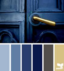 Blue and gold are the primary colors. A Door Blues Blue Colour Palette Blue Color Schemes Color Palette Design