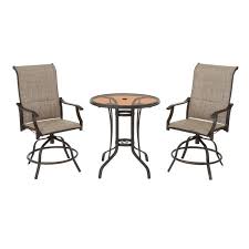 If you're looking for a dining set for your patio or backyard but can't afford to pay too much, you have to check out how cheap this dining set is. Riverbrook Espresso Brown 3 Piece Steel Outdoor Patio Swivel Sling Round Glass Top Outdoor Balcony Bistro Set Pool S Grills Smokers Tools Patio Furniture Home Goods Improvements And More Auction 307 K Bid